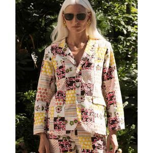 Alix of Bohemia Georgette Preppy Patch Patchwork Blazer Yellow Canary Size M